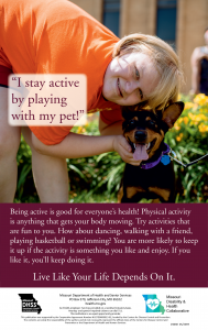 Healthy living poster that showcases a young girl posing with her dog